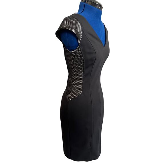 Maggie London Cap Sleeve Black Slimming Illusion Dress Womens Size 4 Career - Picture 4 of 10